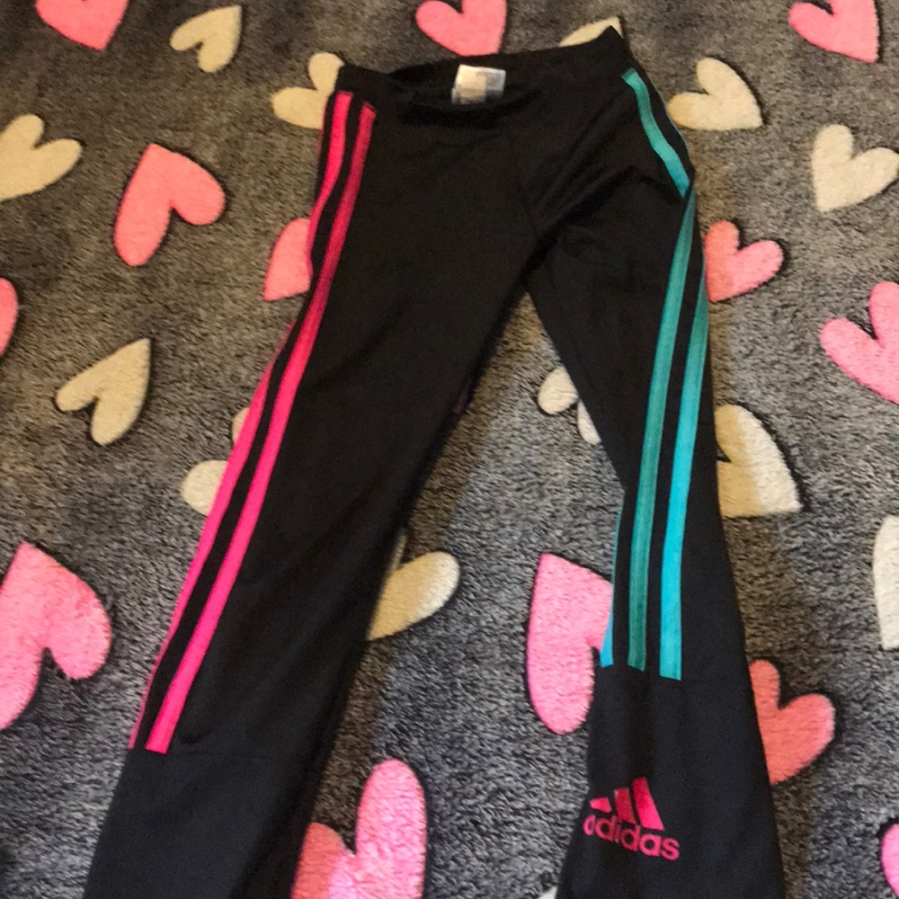 Adidas Leggings Black With Pink and Blue Stripes